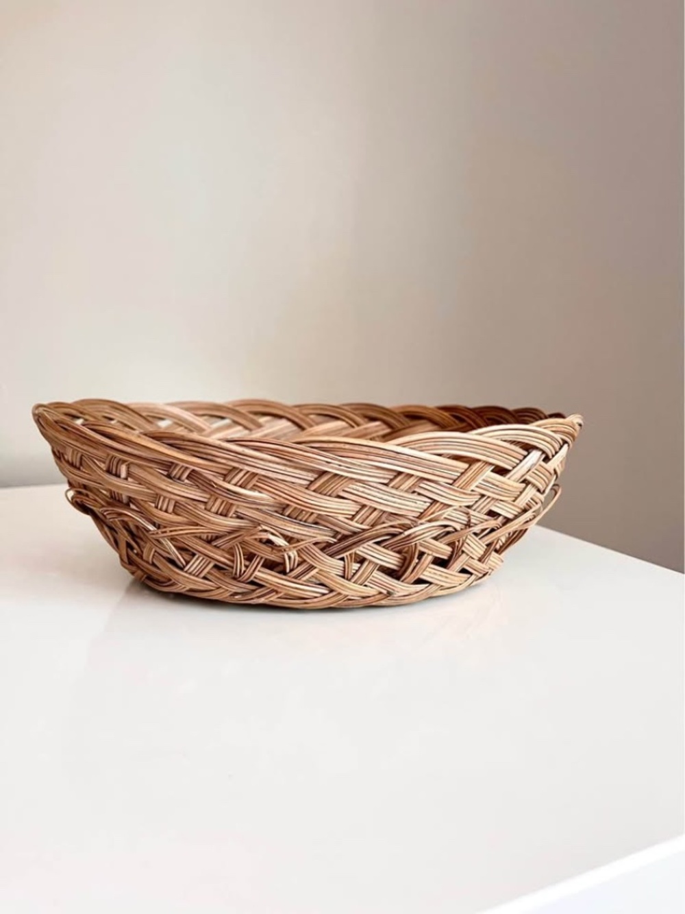 Vintage Oval Wicker Bread Basket Woven Cottagecore Farmhouse
